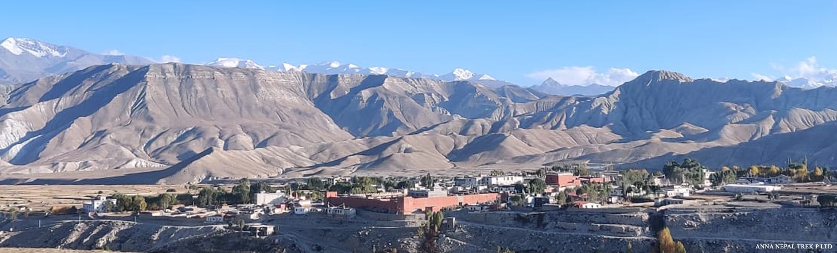 Upper Mustang - Lo Manthang valley with Himalayan background